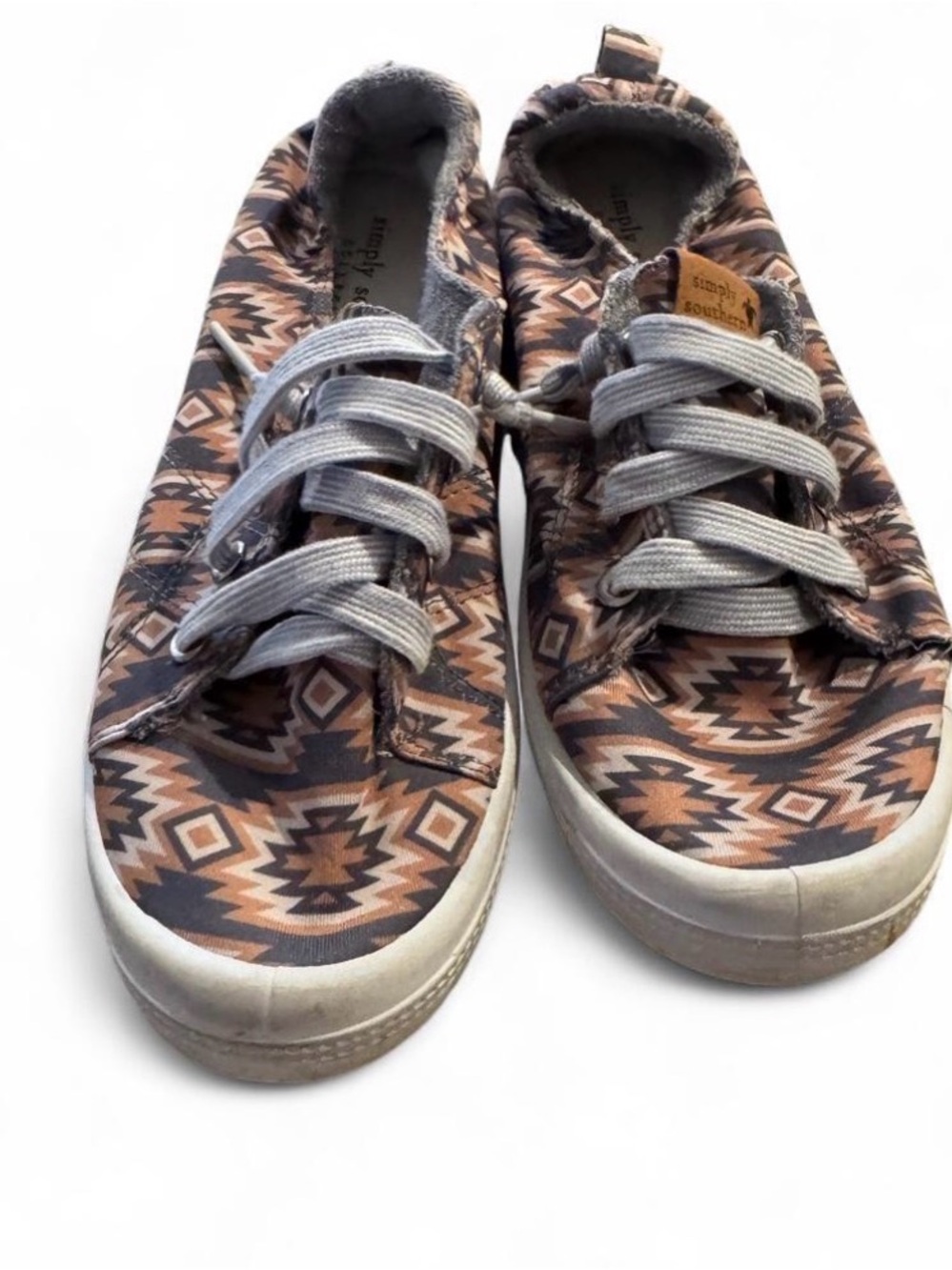 Simply Southern Aztec Print Slip-On Sneakers - Gray & Tan